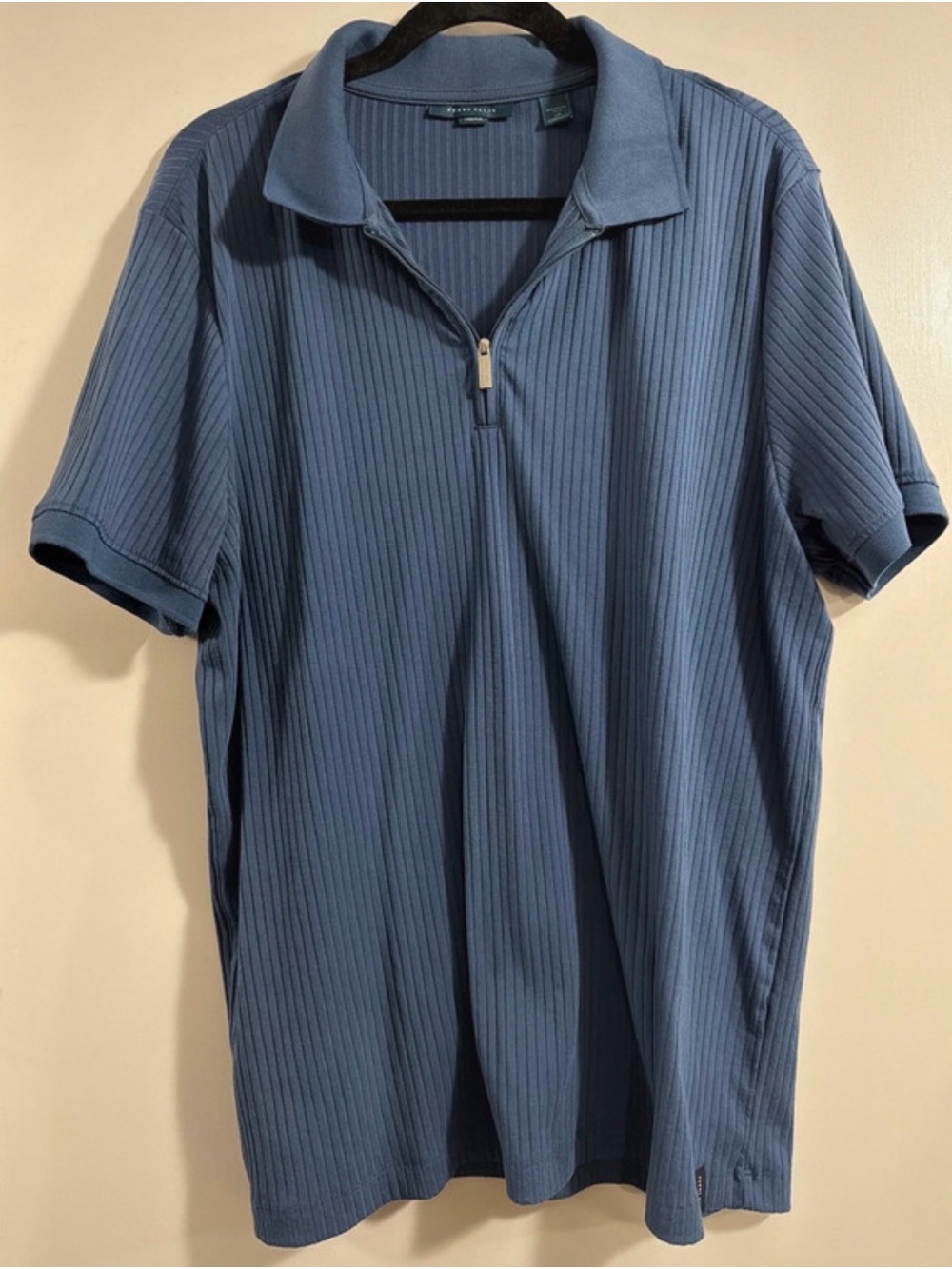 Classic Men's Blue Ribbed Zip Polo Shirt